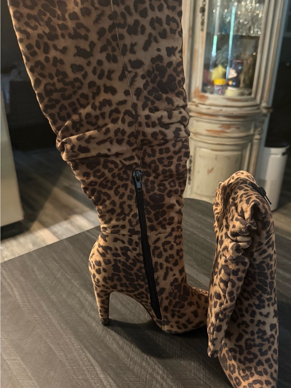 NEW! Leopard Print Knee-High Stiletto Boots - Brown